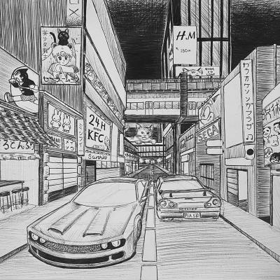 1 Fluchtpunktperspektive Zeichnung Stadt 01