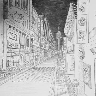 1 Fluchtpunktperspektive Zeichnung Stadt 02