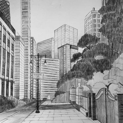 1 Fluchtpunktperspektive Zeichnung Stadt 05