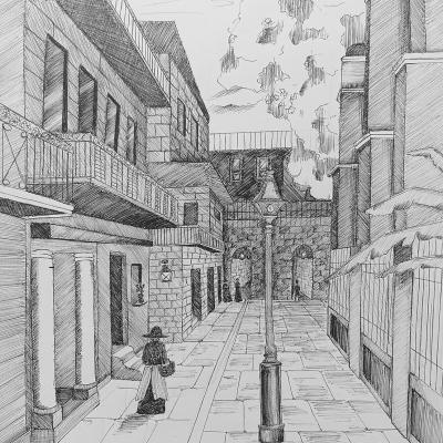 1 Fluchtpunktperspektive Zeichnung Stadt 06