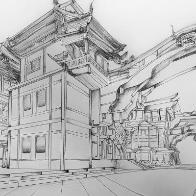 2 Fluchtpunktperspektive Zeichnung Stadt 01