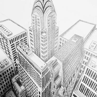 3 Fluchtpunktperspektive Zeichnung Stadt 04