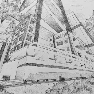 3 Fluchtpunktperspektive Zeichnung Stadt 06